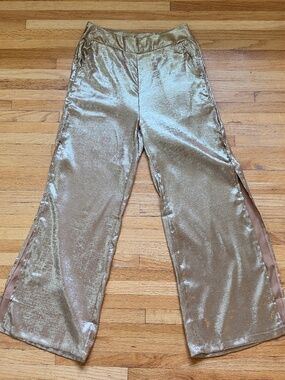 Gold Metallic Wide Leg Pants | 90s Disco Glam | High Waist Statement Party